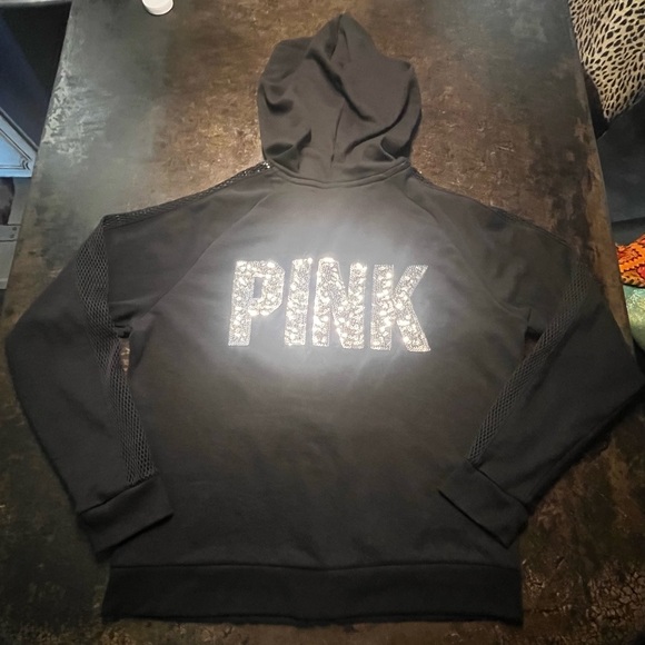 PINK Victoria Secret Black Jacket/Hoodie with Silver Sequin, L - Picture 3 of 8